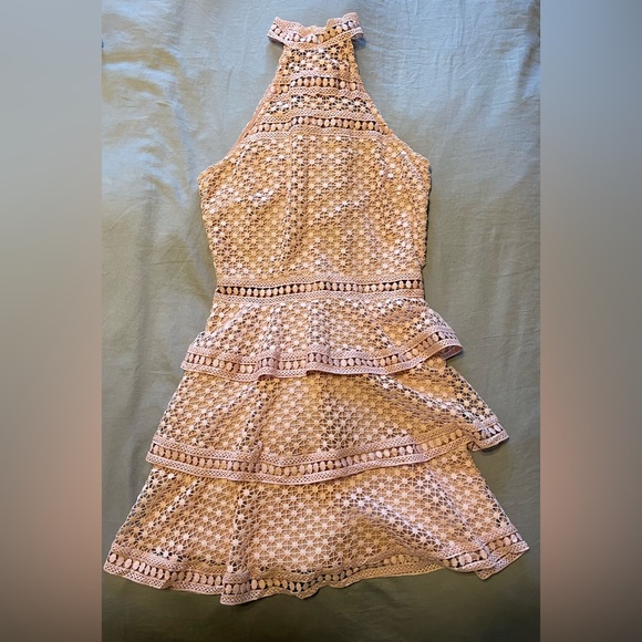 Dusty Pink Lace Panel Tiered Bodycon Dress - Picture 2 of 6